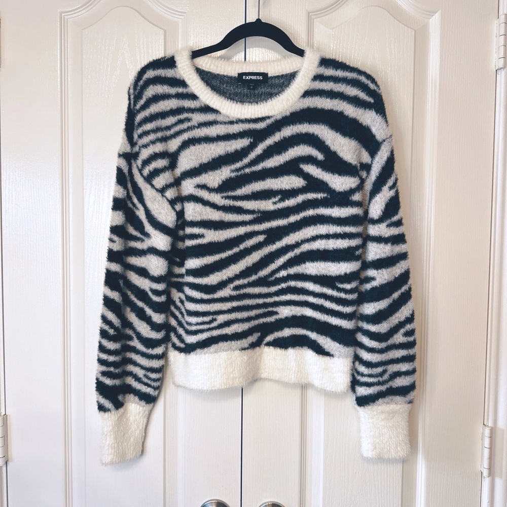 Express Zebra Print Fuzzy Sweater Size Small - image 1